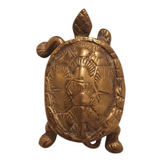 Vintage Hollywood Regency Solid Brass Turtle Trinket Box For Sale