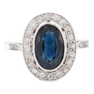 Pompadour Natural Sapphire and Diamond Ring, Size 6.5 For Sale