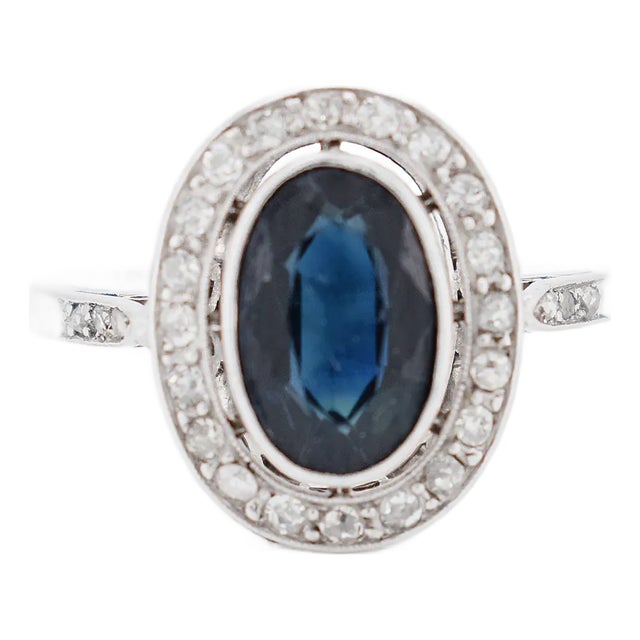 Pompadour Natural Sapphire and Diamond Ring, Size 6.5 For Sale