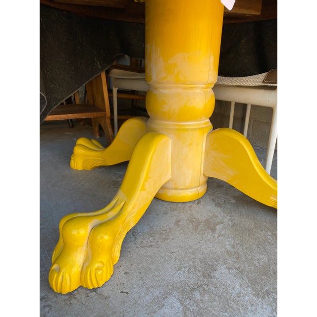 Antique Stickley Style Yellow Painted Quarter-Sawn Oak Round Dining Table With Claw Feet For Sale In Denver - Image 6 of 8