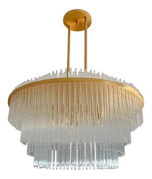 Satin Brass Chandelier With Glass Rods by LMD Custom Lighting
