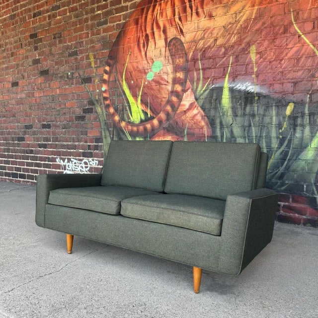 This is a beautiful, early Florence Knoll for Knoll loveseat. The stylish dark green upholstery contrasts nicely with the...