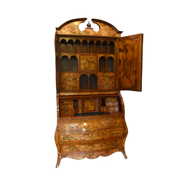 Ornate Italian Inlaid Marquetry Rolltop Bureau Cabinet or Secretary Desk For Sale - Image 4 of 12