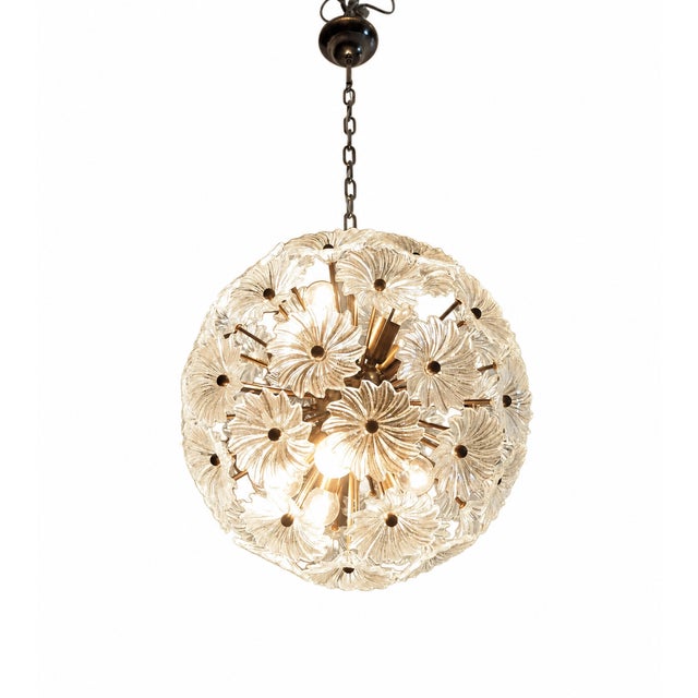 Not Yet Made - Made To Order Sputnik Pendant Light with 51 Flowers in Clear Glass and Burnished Brass from Justfurnituress SRL For Sale - Image 5 of 10