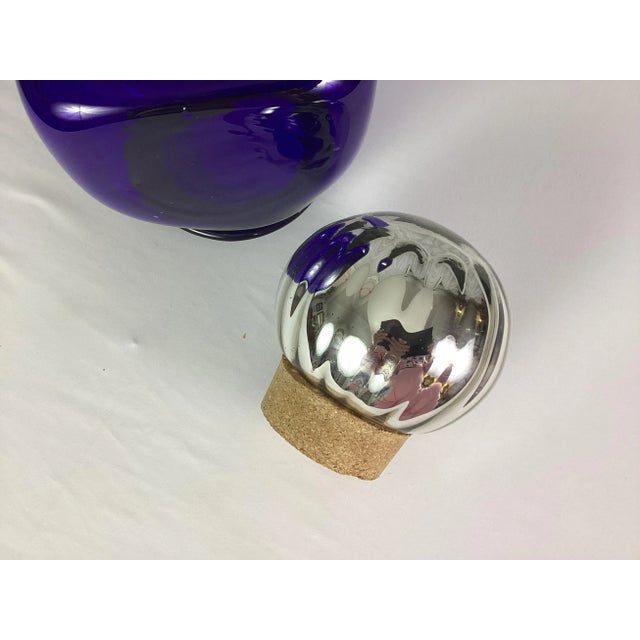 1980s 1980s Hand Blown Cobalt Glass Storage Jar With a Mercury Glass Stopper For Sale - Image 5 of 6