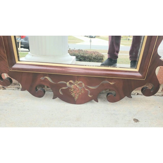 1980s George III Style Parcel Gilt and Painted and Decorated Mahogany Wall Mirror For Sale - Image 5 of 9