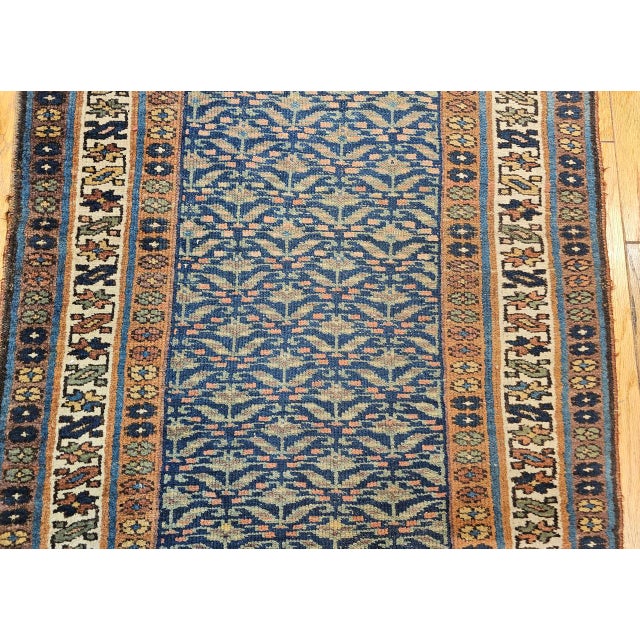 Vintage Persian Kurdish Runner Rug, Hand-Knotted Wool, All-Over Paisley Pattern, Blue & Green, 3x15 For Sale - Image 16 of 17