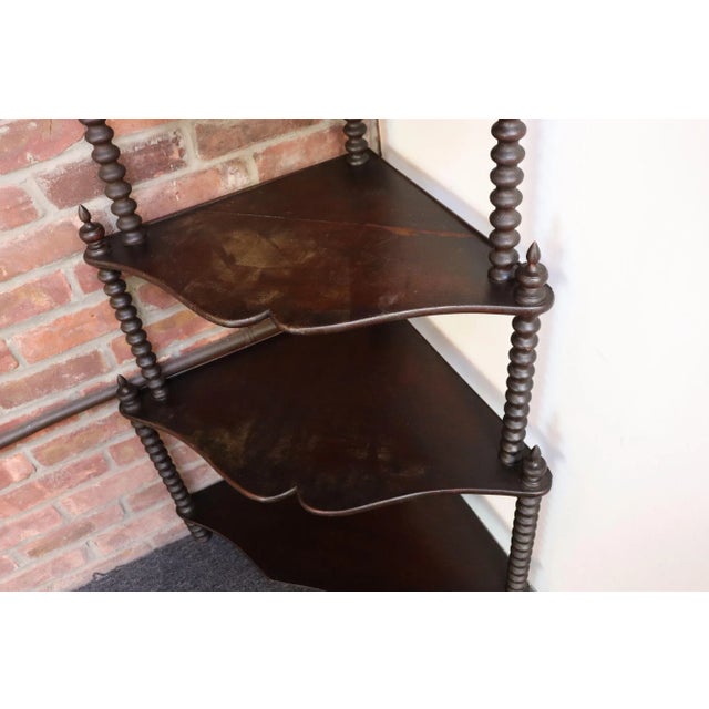 Antique French Six-Tier Stained Mahogany Spool Form Corner Shelf / Etagere For Sale - Image 10 of 18