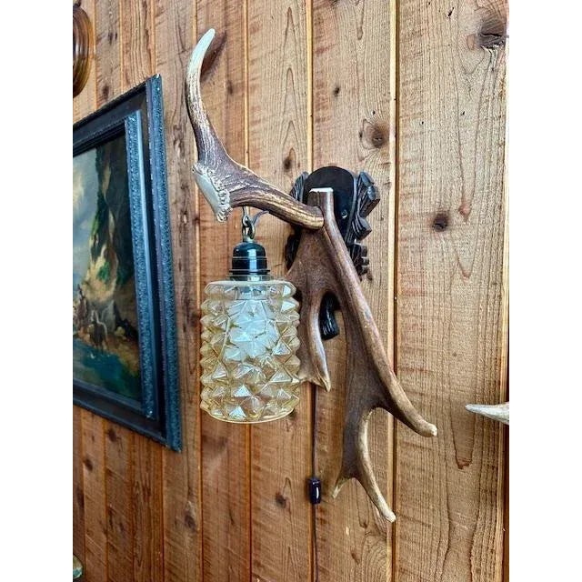 Cabin Pair Vintage Antler Sconces for Alpine Mountain Decor For Sale - Image 3 of 11
