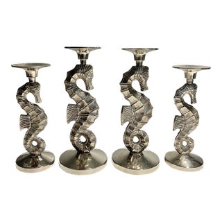 MCM Andrea by Sadek Silverplate Seahorse Candlestick Holders - A 4 Piece Set For Sale