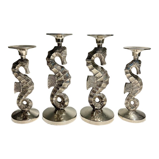 MCM Andrea by Sadek Silverplate Seahorse Candlestick Holders - A 4 Piece Set For Sale