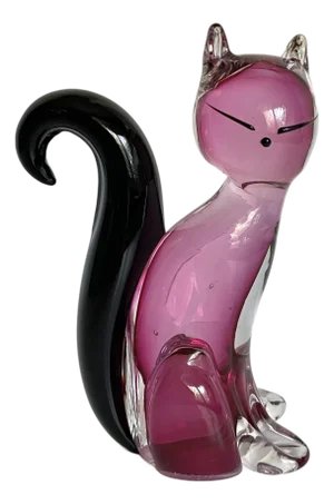 Italian Venetian Murano Art Glass Pink and Black Cat
