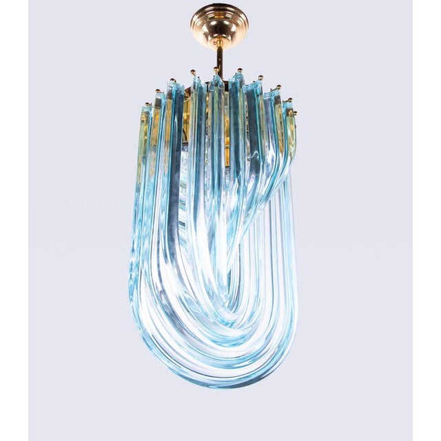 Aquamarine Murano Glass Triedri Curvati Chandelier from Venini, Italy, 1980s For Sale - Image 11 of 14