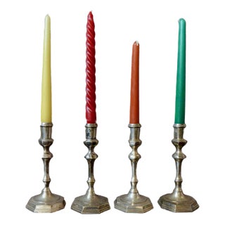 Silver Metal Candlesticks, Set of 4 For Sale