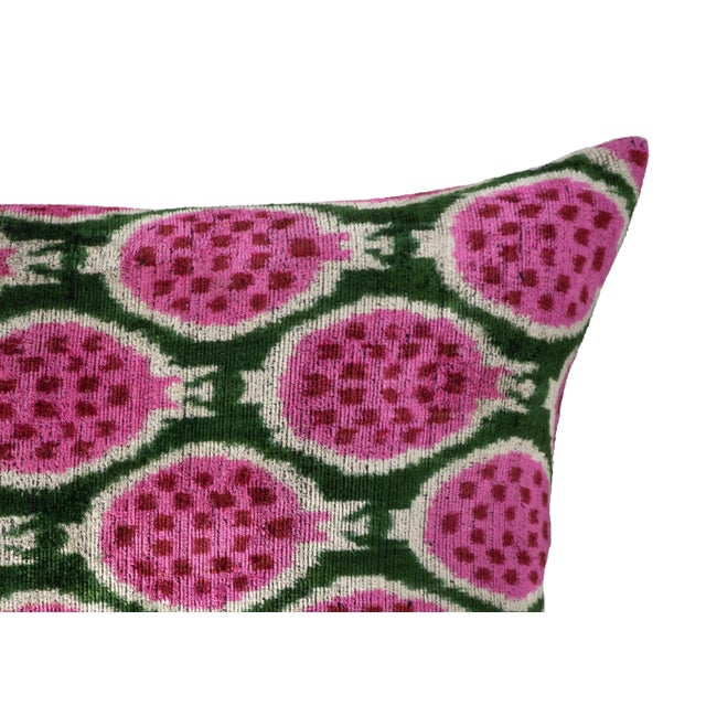 Contemporary Pomegranates Silk Velvet Ikat Throw Pillow Cover, 16 X 24 For Sale - Image 3 of 5