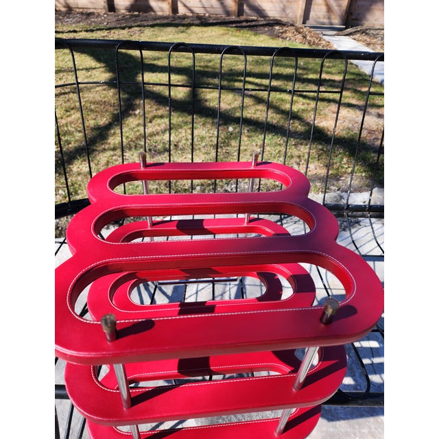 1970s Mid Century Modern Authentic Swing Design Italy Red Leather & Chrome Wine Rack –6-Bottle For Sale - Image 14 of 16