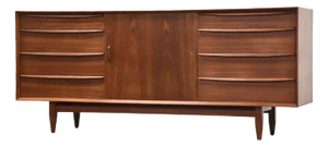 1950s Refinished Danish Modern Teak Sideboard Credenza Dresser by Falster