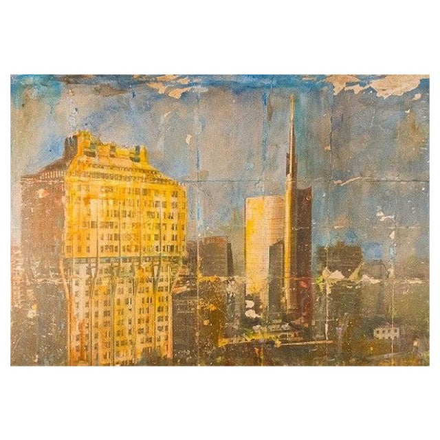 Loris Di Falco, Two Towers, Mixed Technique on Canvas For Sale