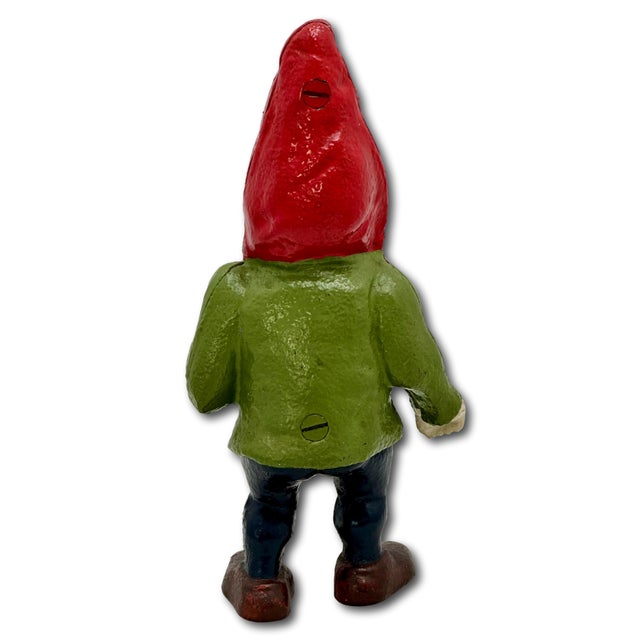 Hard to Find Unusual Model Antique American Cast Iron Figurative Standing Gnome Doorstop - Circa 1920s For Sale - Image 11 of 18