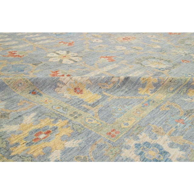 2010s Apadana's Modern Sultanabad Floral Wool Rug Handmade in Gray and Blue For Sale - Image 5 of 10