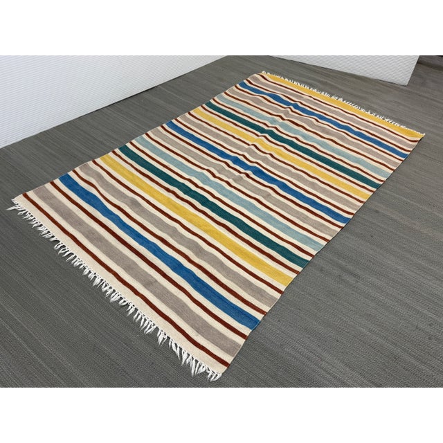Coastal 3ft 9in × 6ft 5in Flat Woven Striped Area Rug For Sale - Image 3 of 12