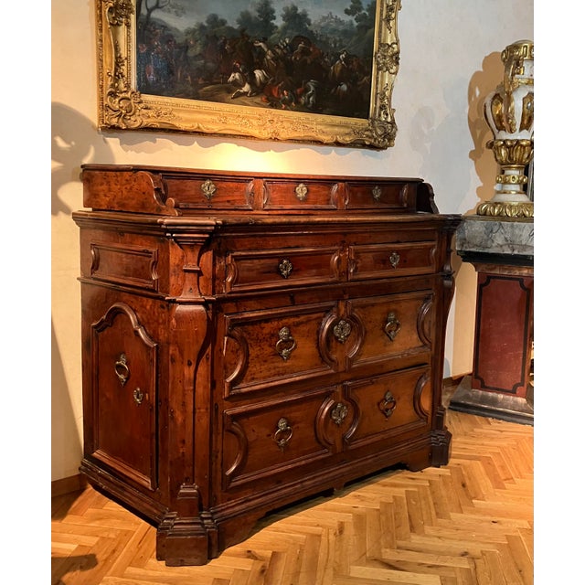 Rome-Vatican Baroque Walnut Chest of Drawers with Bronze Handles, 1600s For Sale - Image 12 of 15