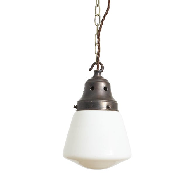 Vintage Art Deco Church Opaline Milk Glass Pendant Light, 1940s For Sale