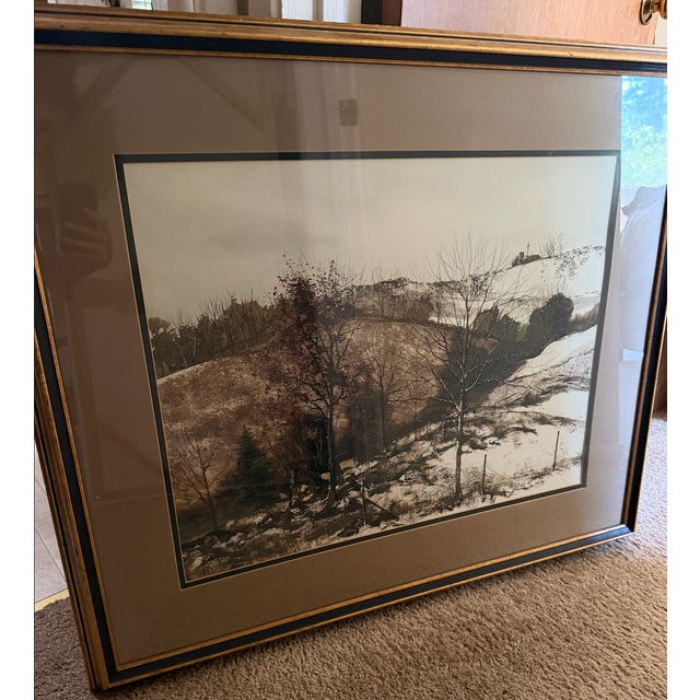 An exceptional, oversized mid-century modern winter landscape by acclaimed American artist Dennis Frings. Measuring...