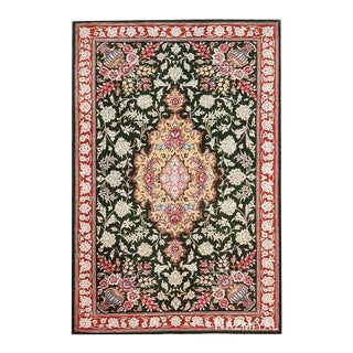 Nazmiyal Collection Vase Green Floral Vintage Persian Silk Qum Rug For Sale