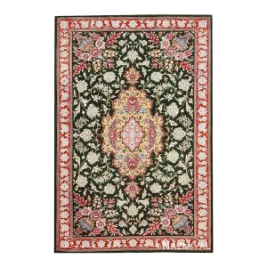 Nazmiyal Collection Vase Green Floral Vintage Persian Silk Qum Rug