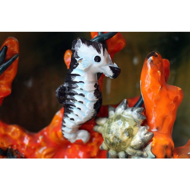 Red Italian Multicolored Glazed Ceramic Shell Centerpiece with Coral and Crabs, 1970s For Sale - Image 8 of 17