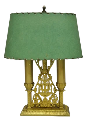 Antique Art Deco Art Nouveau Gold Gilt Metal Student Desk Lamp W/ Green Shade