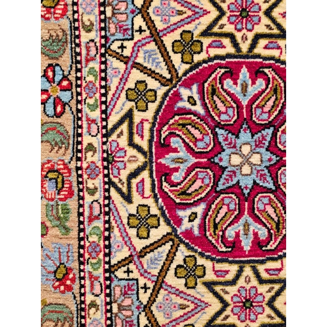Vintage Persian Qum Runner Rug, Hand-Knotted Wool, Allover Geometric Pattern, 3x13, Tan & Red For Sale - Image 10 of 14
