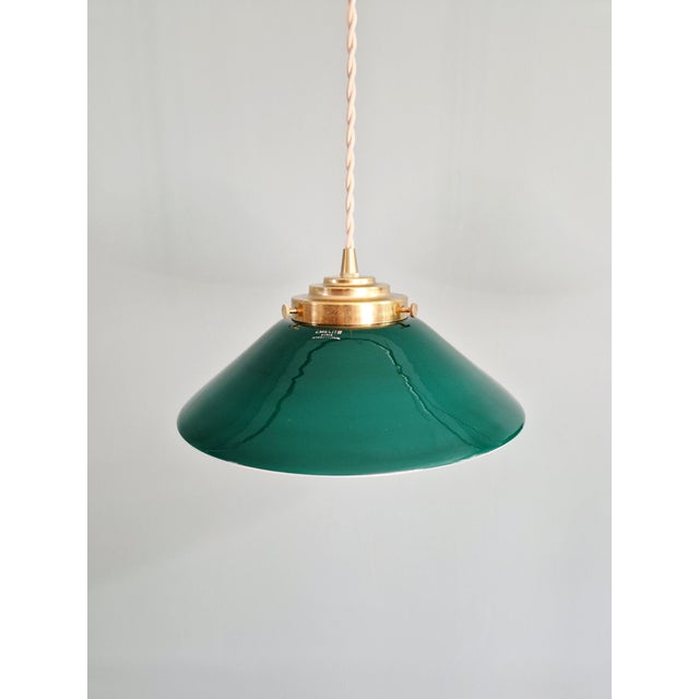 Art Deco Conical Green Opaline Pendant Lights, Set of 2 For Sale - Image 10 of 17