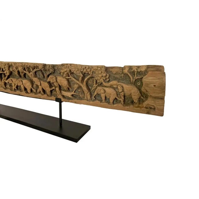 Folk Art Balinese Temple Panel Elephant Carving Mounted on Metal Stand C. 1920 For Sale - Image 3 of 6