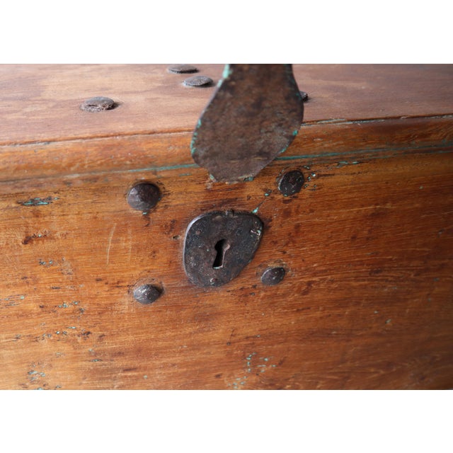 Massive 5ft Antique Carved Teak Wheeled Dowry Chest For Sale - Image 9 of 11
