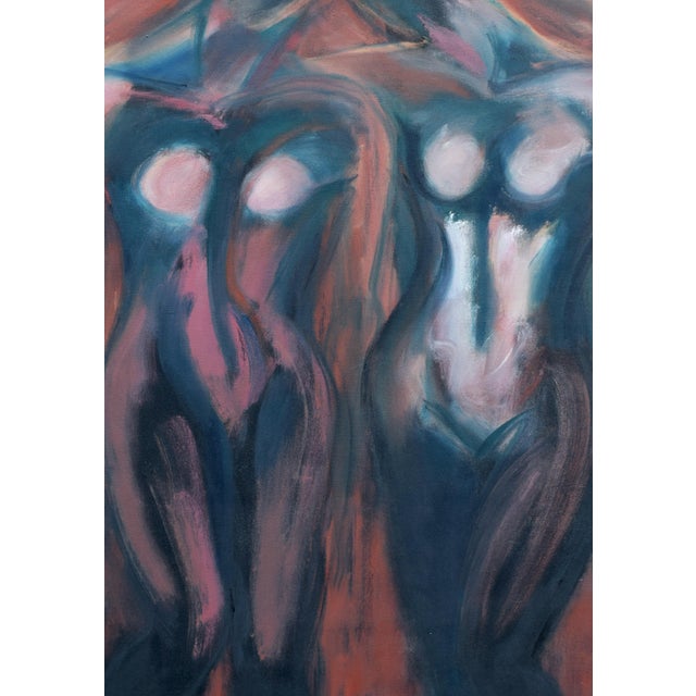 1980s Large Vintage Modernist Stylized Abstract Female Nude Painting For Sale - Image 5 of 6
