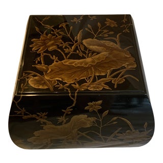 Drexel Heritage Vintage Black Lacquer Ottoman For Sale