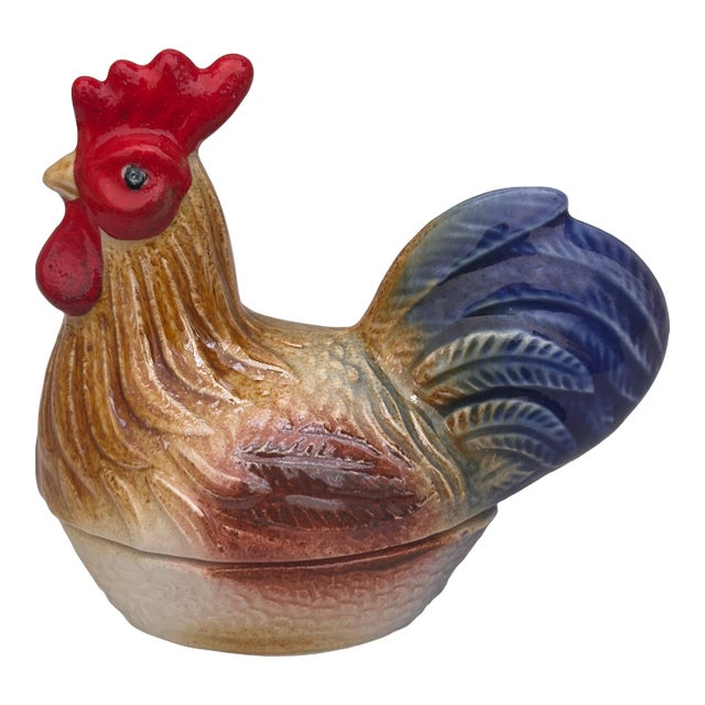 Small French Majolica Rooster Tureen Caugant For Sale