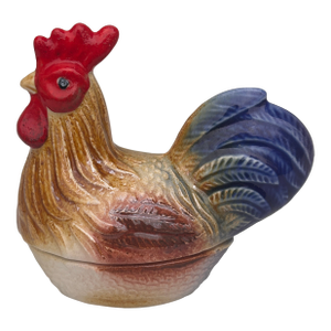 Small French Majolica Rooster Tureen Caugant