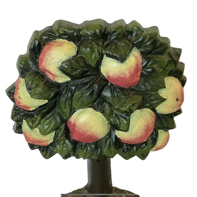 Vintage Fruit Apple Tree Painted French Cast Iron Doorstop For Sale - Image 6 of 9