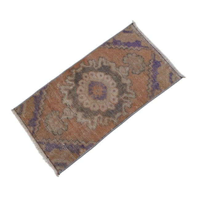 Vintage Hand Made Small Oushak Rug Low Pile Yastik Rug Mat - 1'4" X 2'6" For Sale - Image 6 of 14