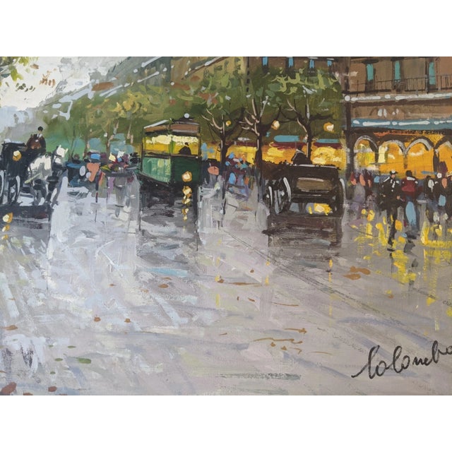 Wood Late 20th Century Large Contemporary Impressionist Paris Street Scene Oil Painting on Canvas, Signed Colombo, 24" X 20" For Sale - Image 7 of 14