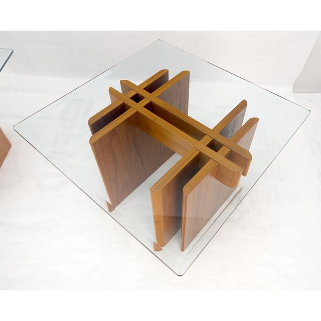 Pair Danish Teak Mid Century Modern Glass Tops End Side Lamp Tables Stands Mint For Sale - Image 9 of 18