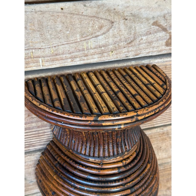 Late 20th Century Vintage Boho Sculptural Pencil Rattan Wall Sconces With Ribbed Urn Form For Sale - Image 5 of 11