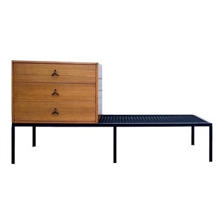 1960s Mid-Century Modern Mahagony and Iron Bench With Storage in Style of Paul Frankl For Sale