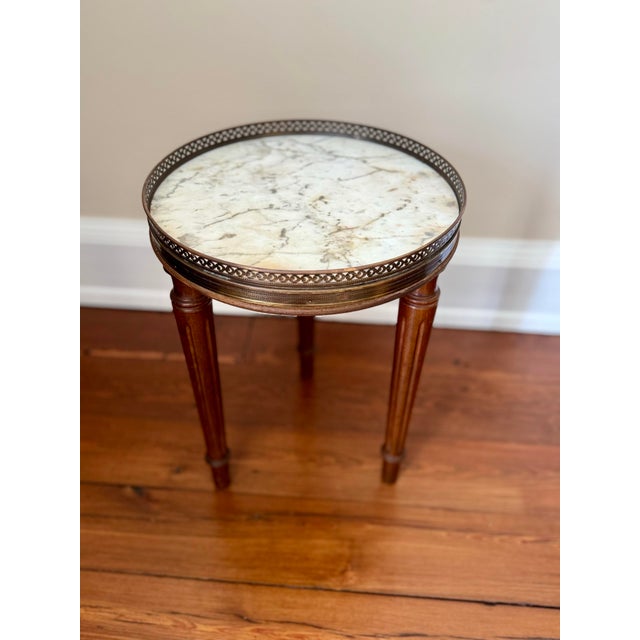 Wood Antique French Bouillotte Style Table- Round Marble Top Drink Table For Sale - Image 7 of 11
