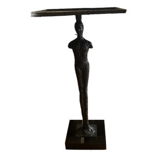 Giacometti Style Figural Iron Side Table For Sale