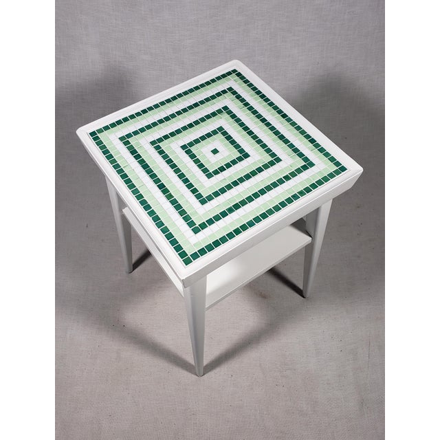 1950s Mid-Century Modern Original Side Table Restored W/Patterned Italian Glass Mosaic Tile From Sicis For Sale In Baltimore - Image 6 of 8