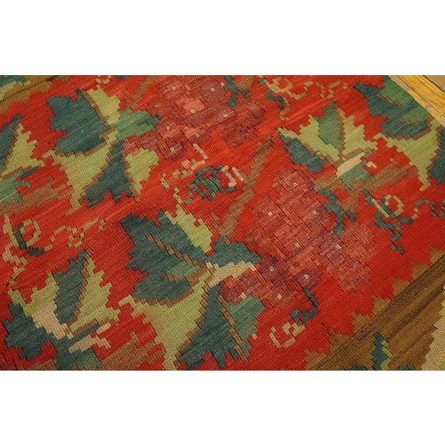 1900s Red Raspberry Floral Antique Kilim European Besserabian Flat-Weave 6'7''x 7' Wool Carpet Rug For Sale In New York - Image 6 of 12